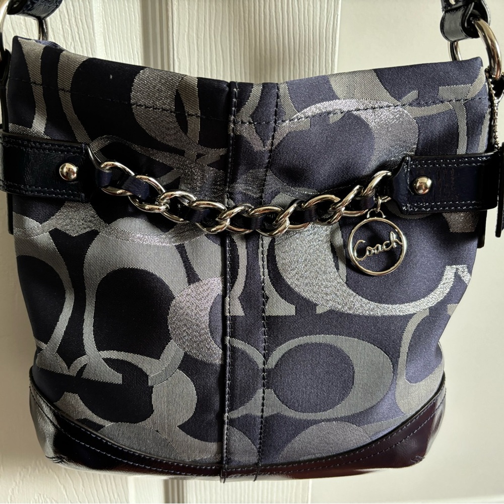 Blue & Silver Coach Monogram Print handbag